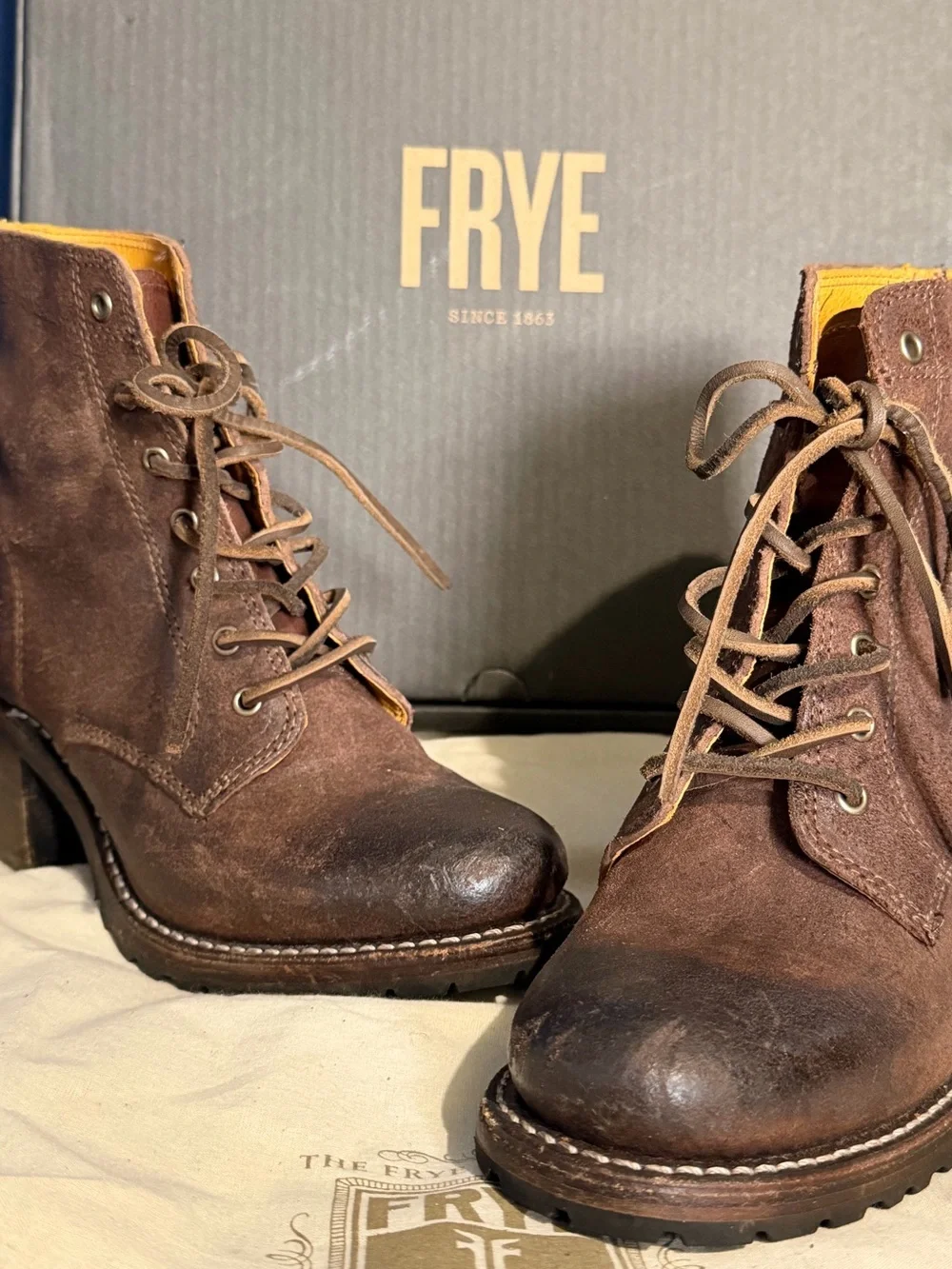 Women’s Frye Distressed Leather Boots “Sabrina” | Worn Once - Picture 2 of 2